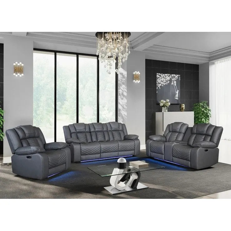 75 Light Gray Faux Leather Power Reclining Loveseat With Storage