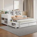 Full-Size-Holzplattformbett mit Stauraum, Nachttisch, Schreibtisch, USB-Anschlüssen & 2 Schubladen, Weiß