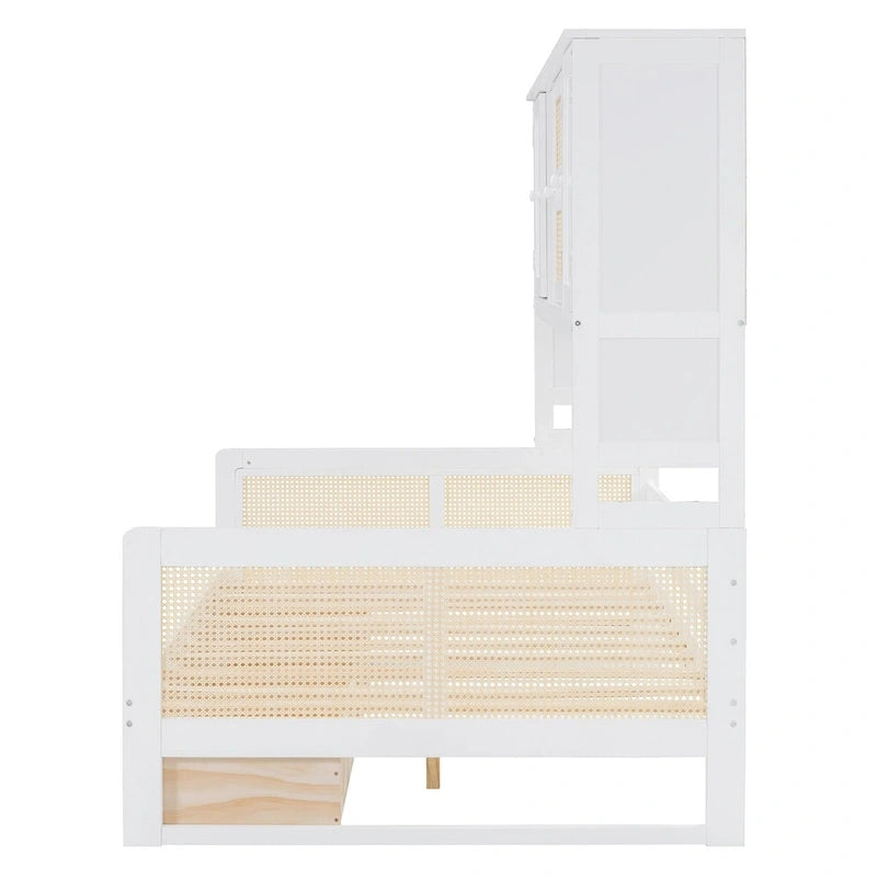 Modern Full Size Wood Daybed Storage Platform Bed Frame with All-in-One Cabinet, 2 Drawers and Shelf