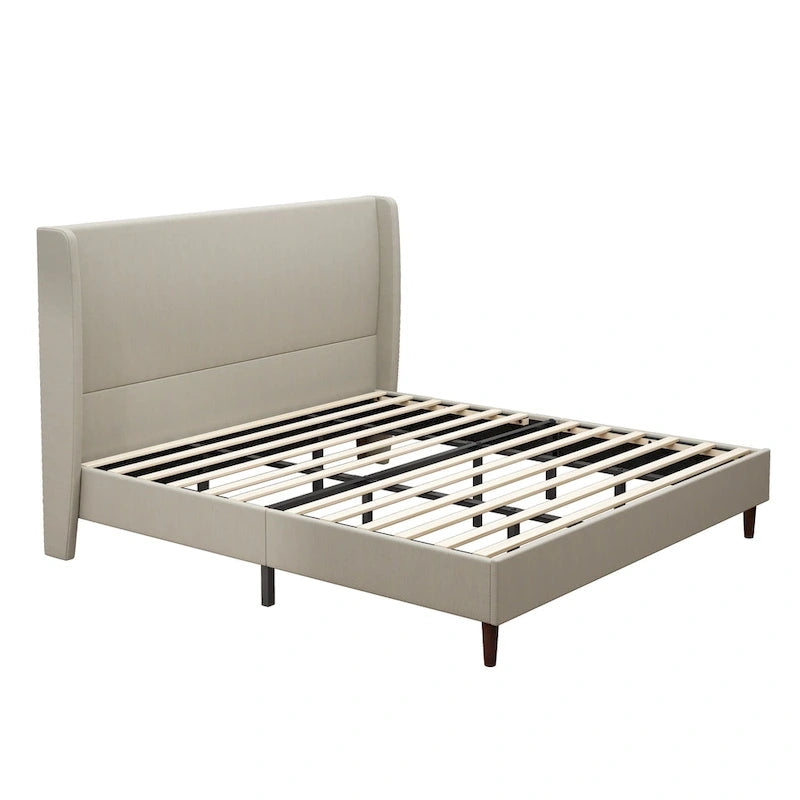 King Platform Bed with Solid Wood Legs & 12-Slat Support