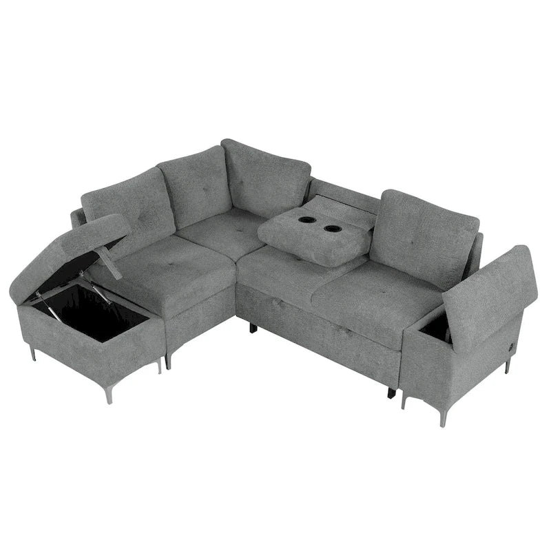 Power Recliner Corner Sofa Reclining Sofa Sectional Couches with Cup Holders, USB Ports and Power Socket for Living Room