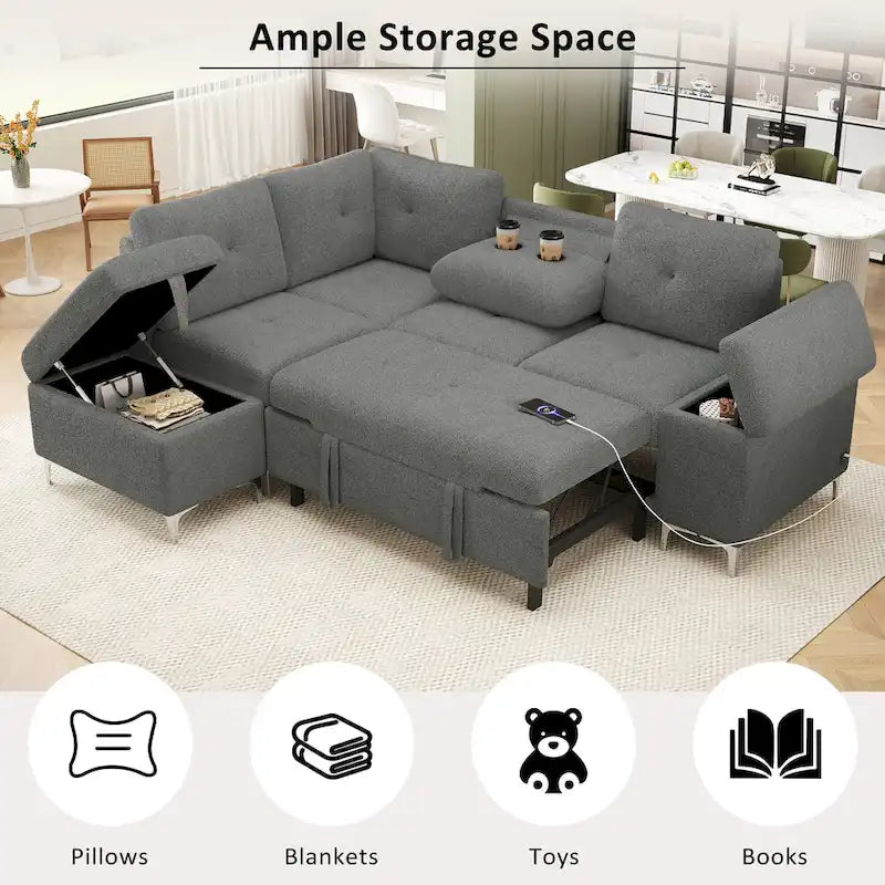 Power Recliner Corner Sofa Reclining Sofa Sectional Couches with Cup Holders, USB Ports and Power Socket for Living Room