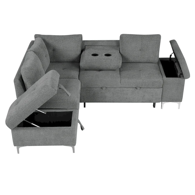 Power Recliner Corner Sofa Reclining Sofa Sectional Couches with Cup Holders, USB Ports and Power Socket for Living Room