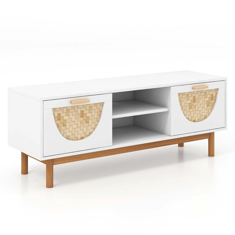 TV Stand for 55-Inch TVs with 2 Drawers & Bamboo Woven Fronts - See Details