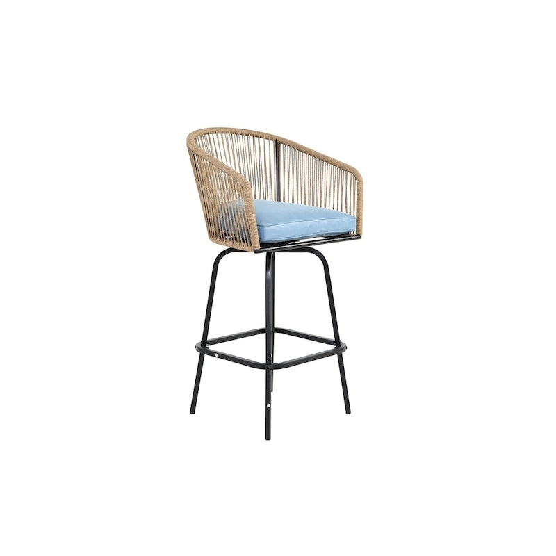 Outdoor Patio Bar Stools Set of 4 with Armrests, All Weather Rattan Bar Chairs with Backrest for Backyard, Garden, Pool, Balcony