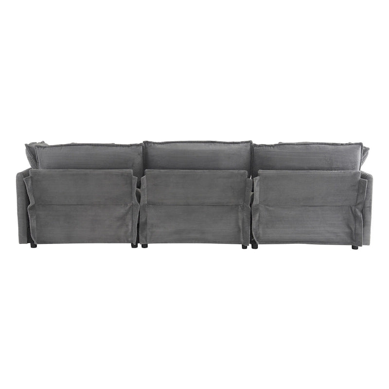 Sectional Sofa with Movable Ottoman Corduroy L-Shaped Upholstered Deep Seat Couch with Lumbar Pillows and Side Pockets