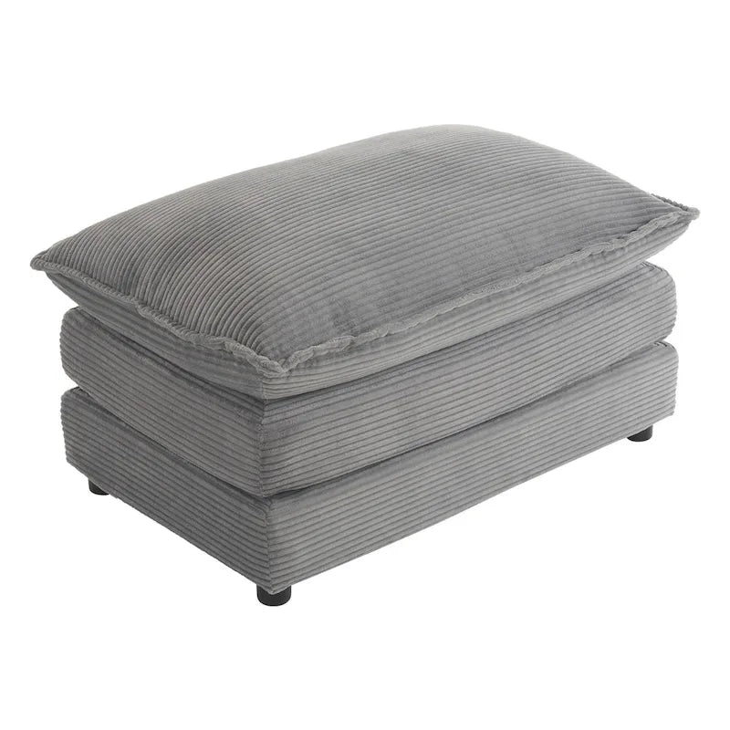 Sectional Sofa with Movable Ottoman Corduroy L-Shaped Upholstered Deep Seat Couch with Lumbar Pillows and Side Pockets