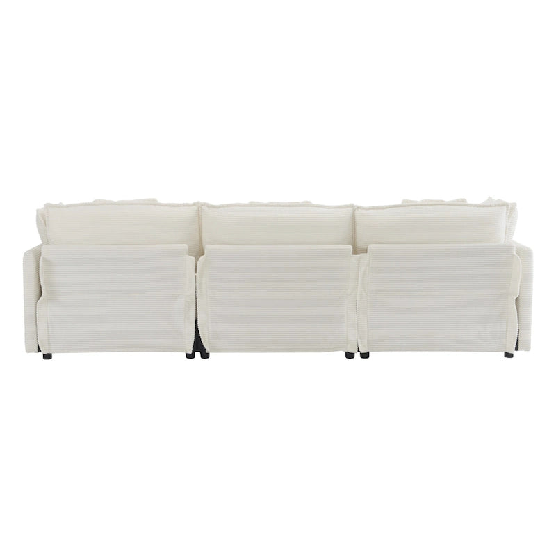 Sectional Sofa with Movable Ottoman Corduroy L-Shaped Upholstered Deep Seat Couch with Lumbar Pillows and Side Pockets