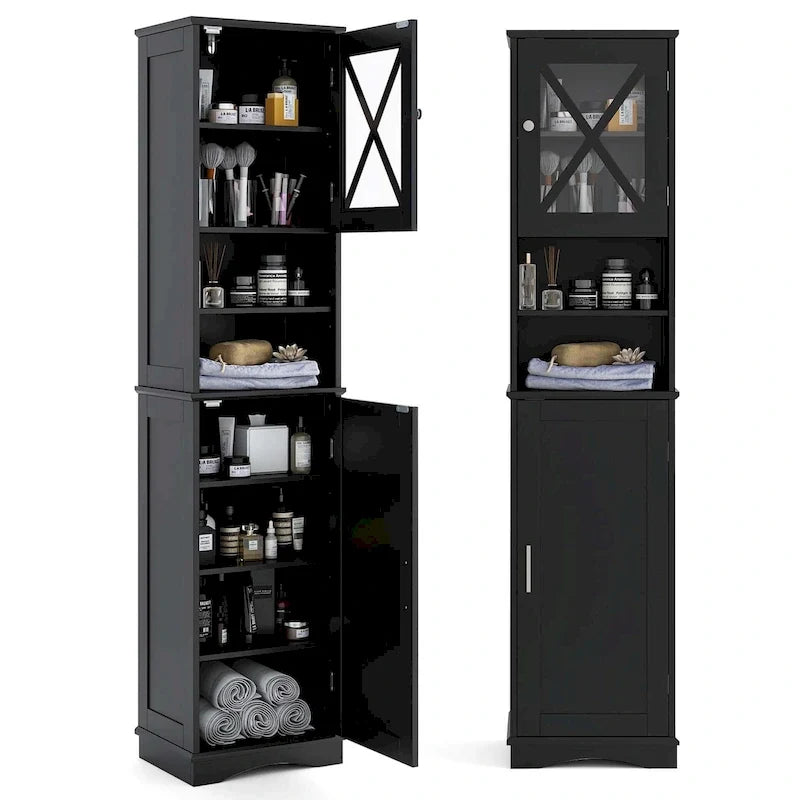 Costway 170 cm hoher Badezimmerschrank, freistehender Aufbewahrungsschrank mit 5 Ebenen - Details ansehen