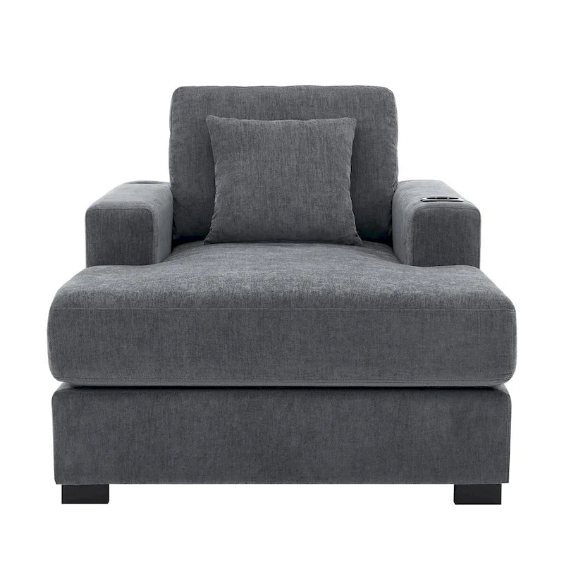 Oversized Chaise Lounger Modern Sofa Couch with Pillows, Charge Station & Cup Holders