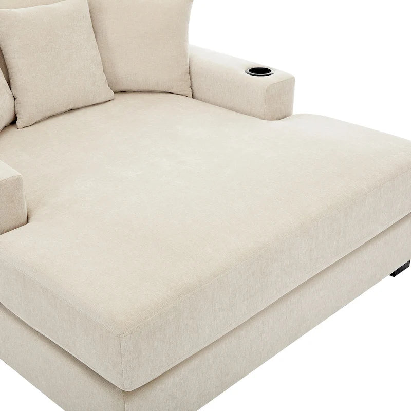 Oversized Chaise Lounger Modern Sofa Couch with Pillows, Charge Station & Cup Holders