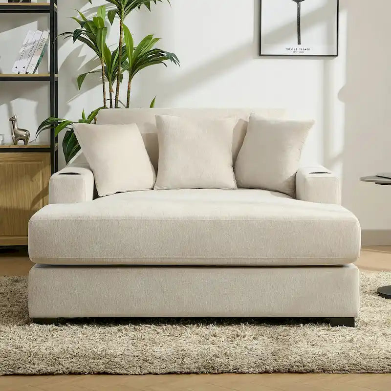 Oversized Chaise Lounger Modern Sofa Couch with Pillows, Charge Station & Cup Holders