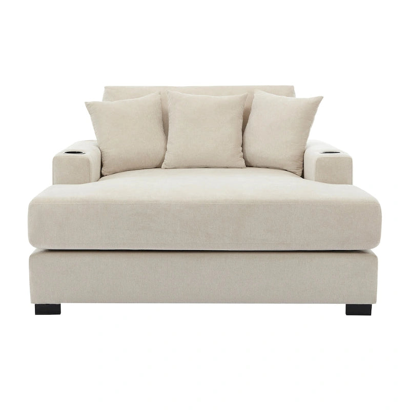 Oversized Chaise Lounger Modern Sofa Couch with Pillows, Charge Station & Cup Holders