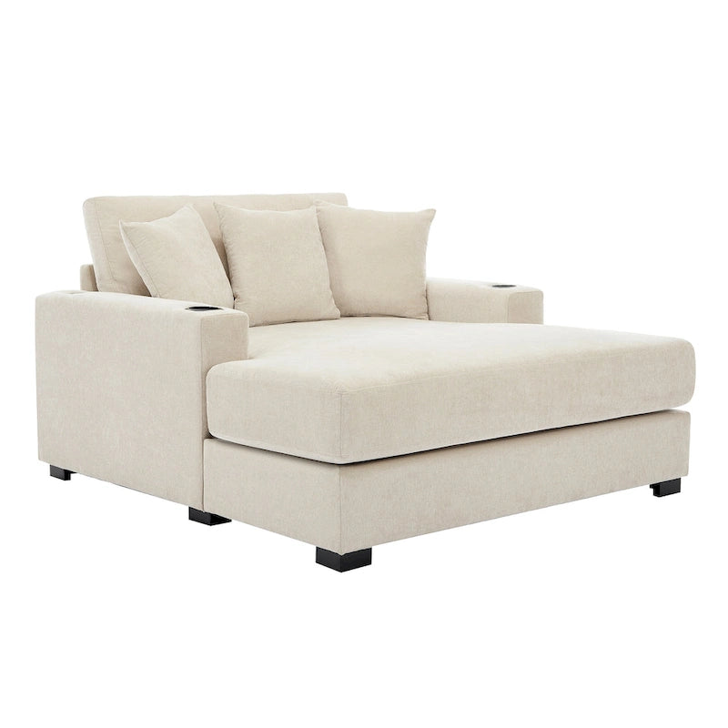 Oversized Chaise Lounger Modern Sofa Couch with Pillows, Charge Station & Cup Holders