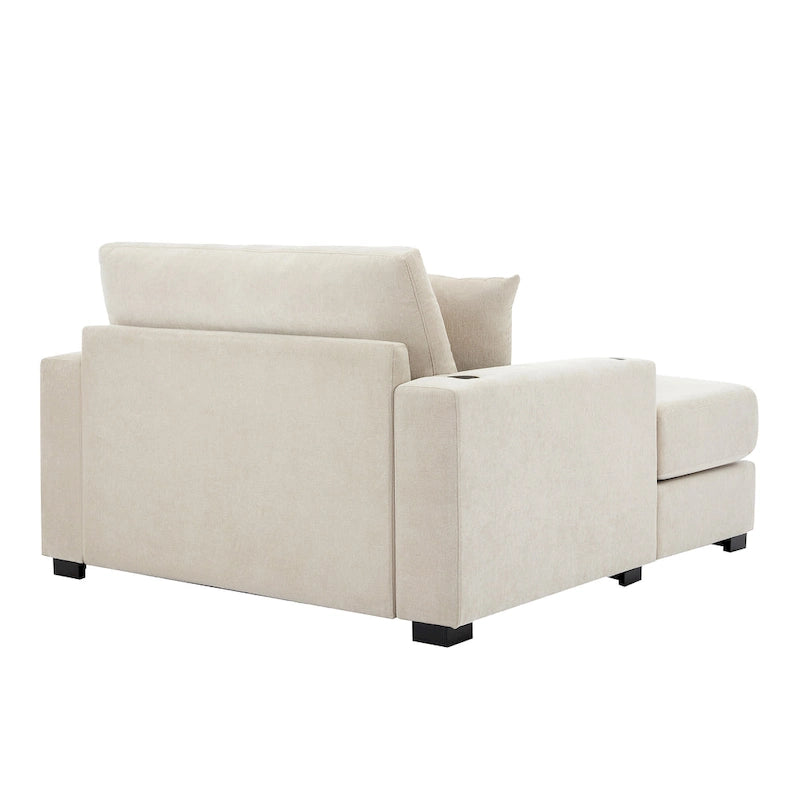 Oversized Chaise Lounger Modern Sofa Couch with Pillows, Charge Station & Cup Holders