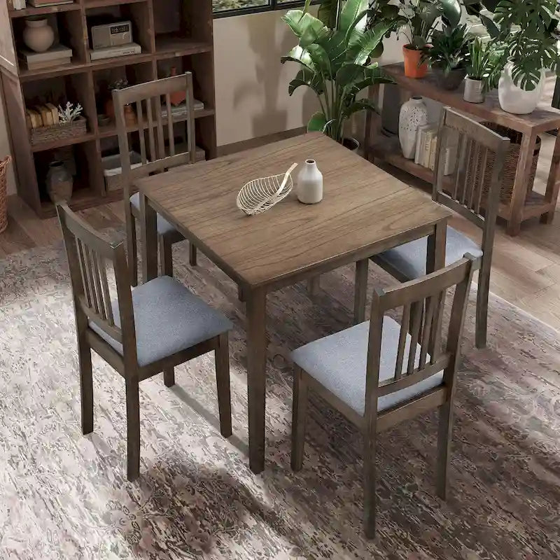 Küchen-Frühstücksecke Esstisch Stühle Set Quadratischer Holztisch Beistelltisch mit 4 gepolsterten Esszimmerstühlen
