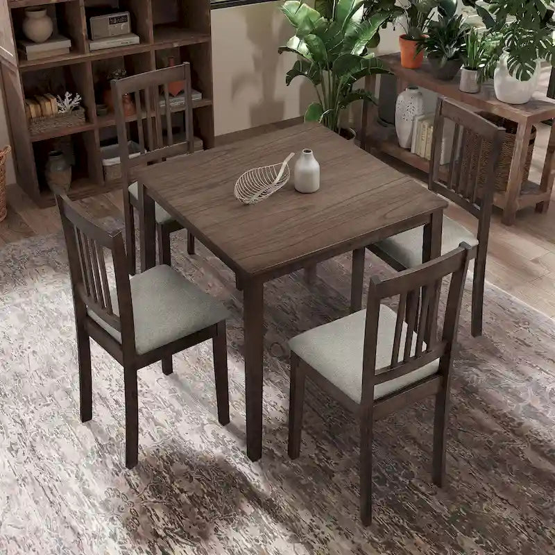 Küchen-Frühstücksecke Esstisch Stühle Set Quadratischer Holztisch Beistelltisch mit 4 gepolsterten Esszimmerstühlen
