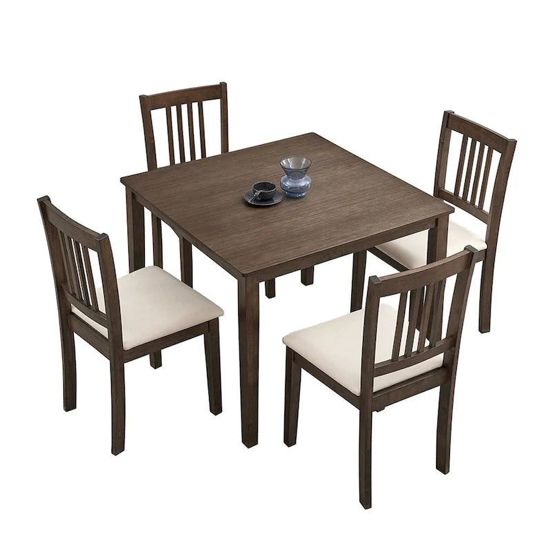 Kitchen Breakfast Nook Dining Table Chairs Set Square Wooden Dining Table Casual Dining Table with 4 Upholstered Dining Chairs