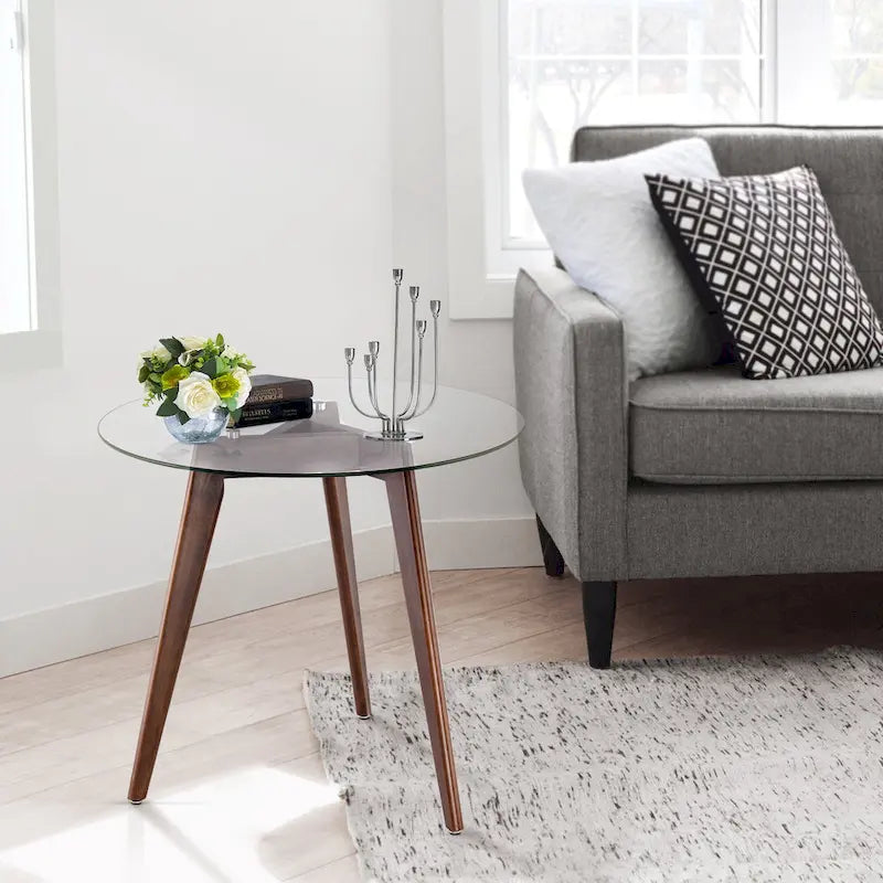 Ivinta Modern Small Dining Table Round Glass Coffee Table Farmhouse Kitchen Table