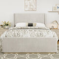 King Size Corduroy Upholstered Bed with 47 Wingback Headboard with Metal/Wood Frame (No Box Spring Needed)
