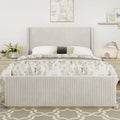 King Size Corduroy Upholstered Bed with 47 Wingback Headboard with Metal/Wood Frame (No Box Spring Needed)