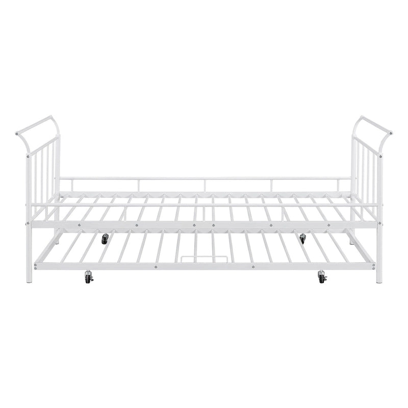 Twin Size Metal Daybed with Curved Handle and Trundle