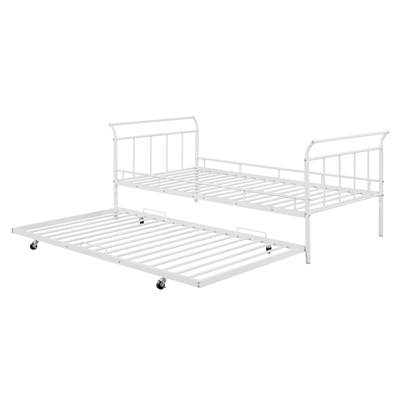 Twin Size Metal Daybed with Curved Handle and Trundle