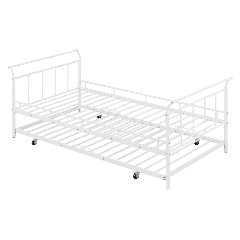 Twin Size Metal Daybed with Curved Handle and Trundle