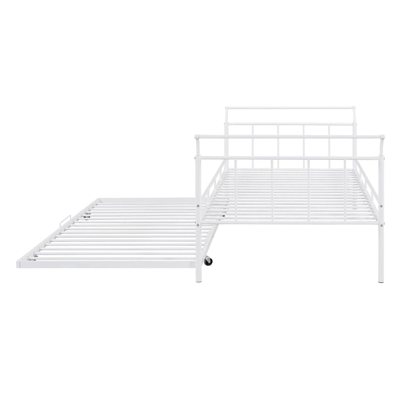 Twin Size Metal Daybed with Curved Handle and Trundle