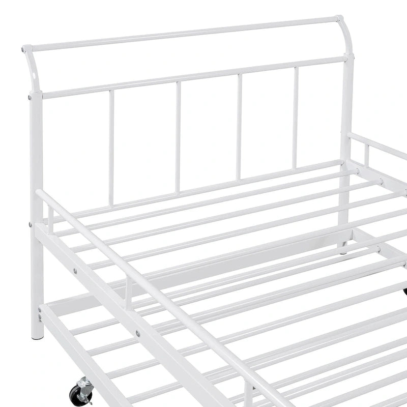 Twin Size Metal Daybed with Curved Handle and Trundle