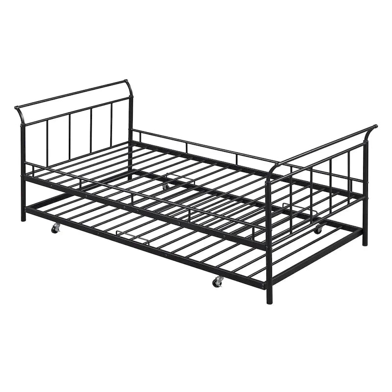 Twin Size Metal Daybed with Curved Handle and Trundle