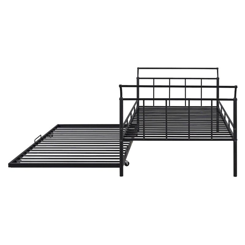 Twin Size Metal Daybed with Curved Handle and Trundle
