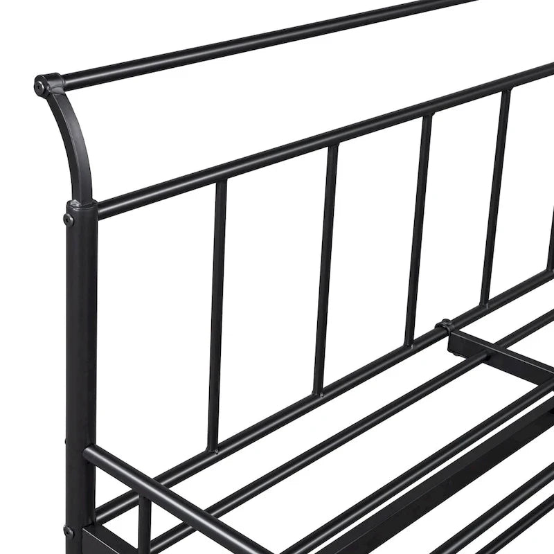 Twin Size Metal Daybed with Curved Handle and Trundle