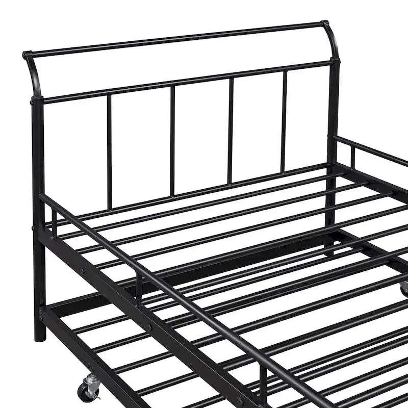 Twin Size Metal Daybed with Curved Handle and Trundle