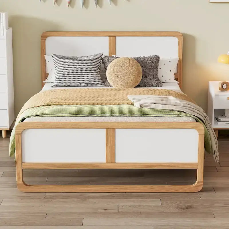 Full Size Modern Style Solid Wood Platform Bed with Support Legs for Adults for Bedroom