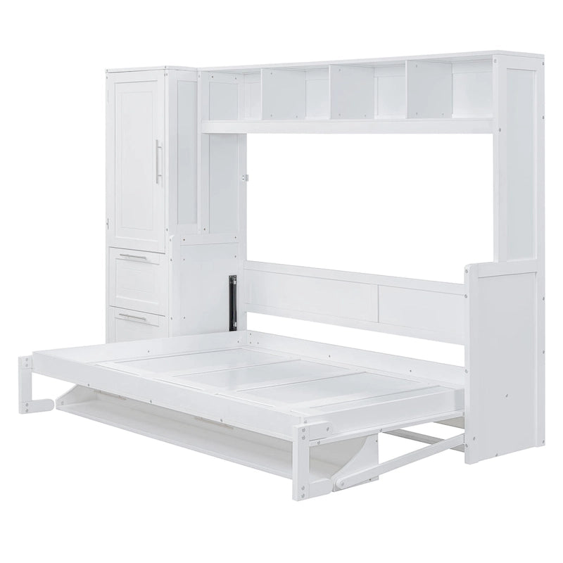 Full Size Murphy Bed with The Built-in top Shelf,Closet and Two Storage Drawers for Bedroom