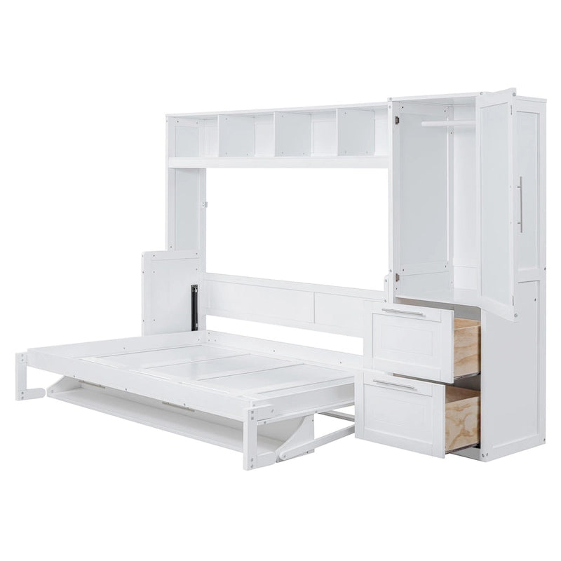 Full Size Murphy Bed with The Built-in top Shelf,Closet and Two Storage Drawers for Bedroom