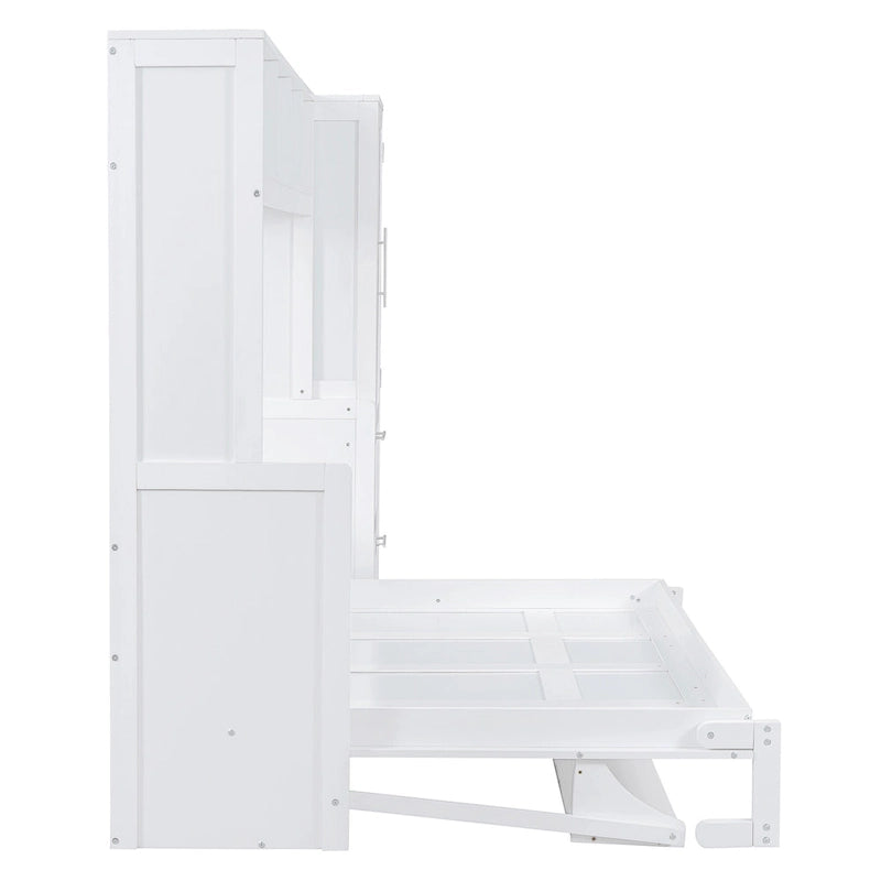 Full Size Murphy Bed with The Built-in top Shelf,Closet and Two Storage Drawers for Bedroom