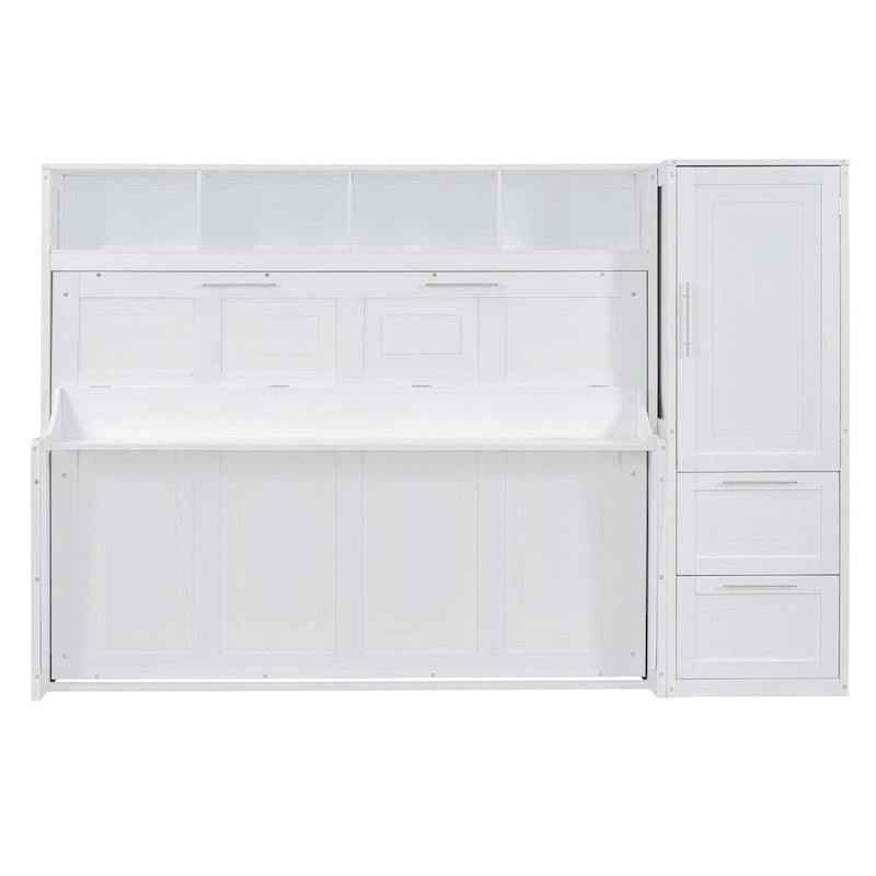 Full Size Murphy Bed with The Built-in top Shelf,Closet and Two Storage Drawers for Bedroom