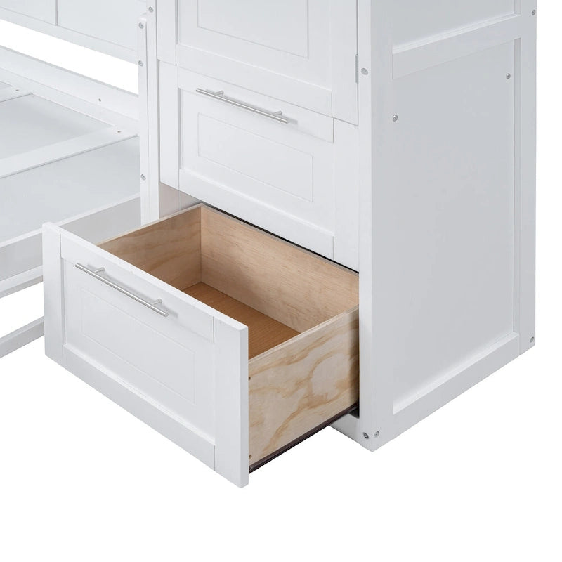 Full Size Murphy Bed with The Built-in top Shelf,Closet and Two Storage Drawers for Bedroom