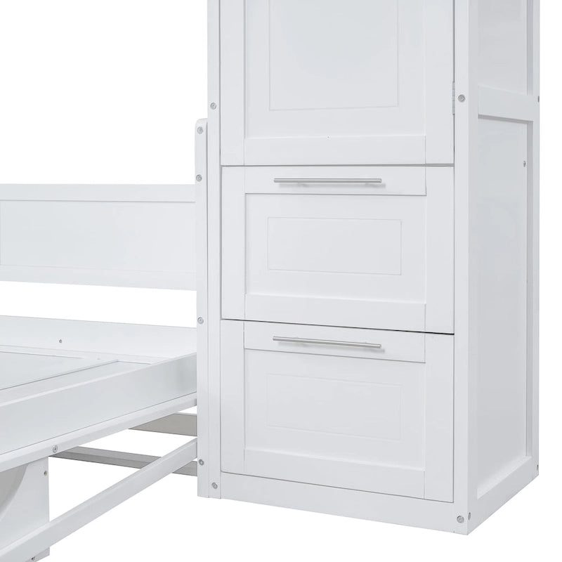 Full Size Murphy Bed with The Built-in top Shelf,Closet and Two Storage Drawers for Bedroom
