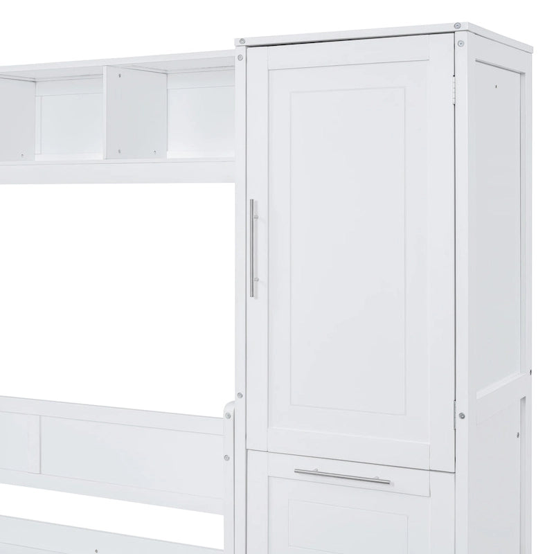 Full Size Murphy Bed with The Built-in top Shelf,Closet and Two Storage Drawers for Bedroom
