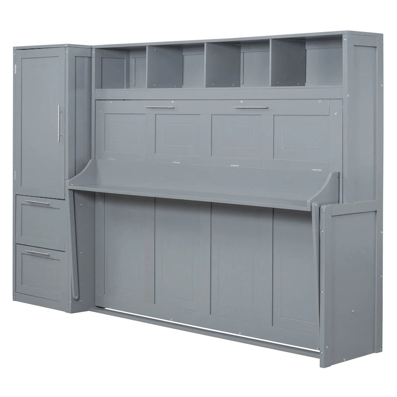 Full Size Murphy Bed with The Built-in top Shelf,Closet and Two Storage Drawers for Bedroom