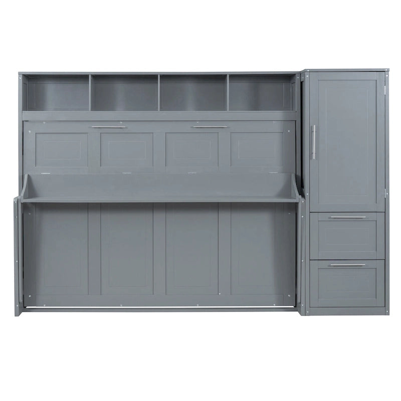 Full Size Murphy Bed with The Built-in top Shelf,Closet and Two Storage Drawers for Bedroom