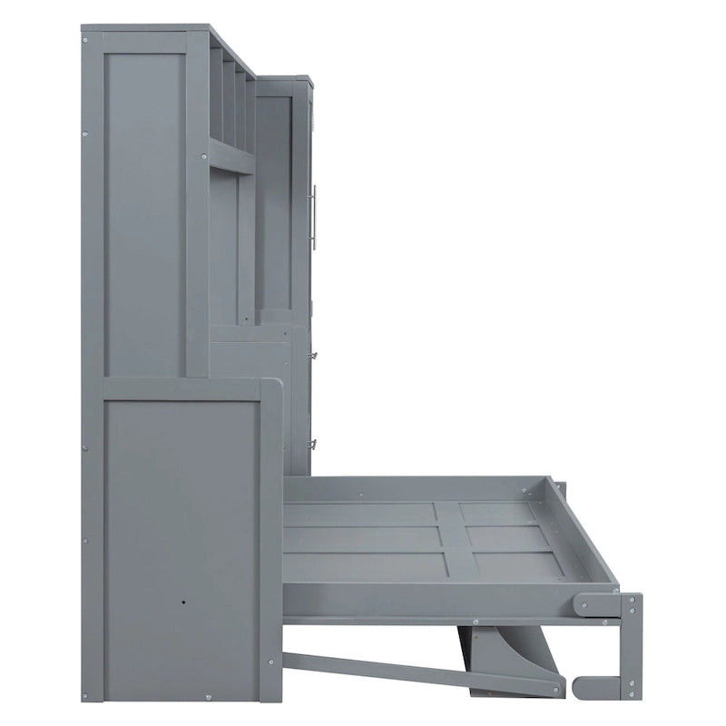Full Size Murphy Bed with The Built-in top Shelf,Closet and Two Storage Drawers for Bedroom