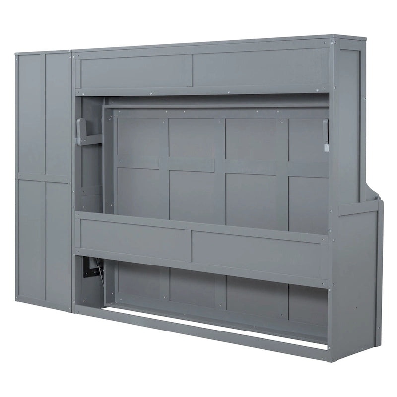 Full Size Murphy Bed with The Built-in top Shelf,Closet and Two Storage Drawers for Bedroom