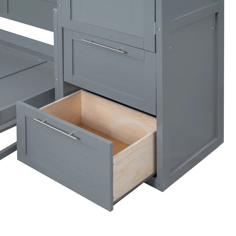 Full Size Murphy Bed with The Built-in top Shelf,Closet and Two Storage Drawers for Bedroom