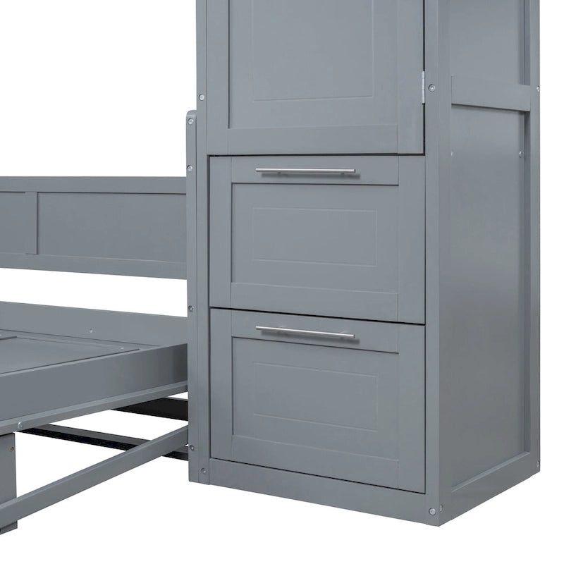 Full Size Murphy Bed with The Built-in top Shelf,Closet and Two Storage Drawers for Bedroom