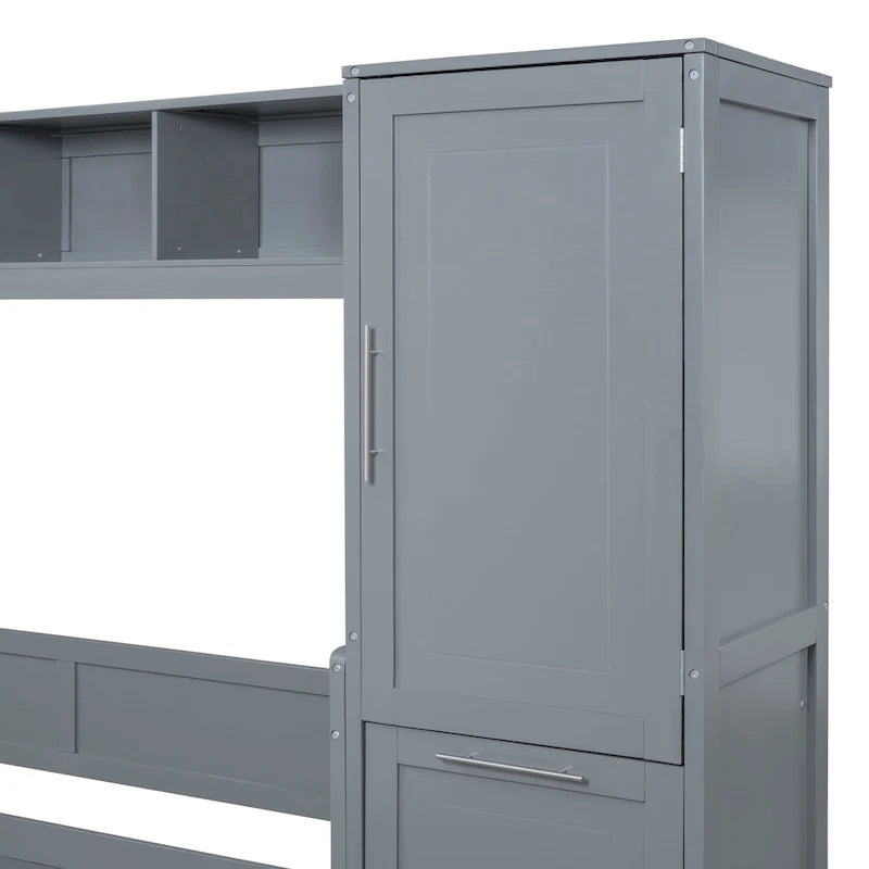 Full Size Murphy Bed with The Built-in top Shelf,Closet and Two Storage Drawers for Bedroom