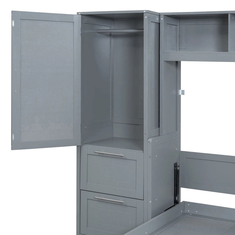 Full Size Murphy Bed with The Built-in top Shelf,Closet and Two Storage Drawers for Bedroom